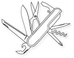 Black And White Drawing Of The Knife With The Tools Clipart