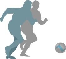 silhouettes of soccer players with a ball on a black background