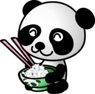 cartoon panda is eating rice