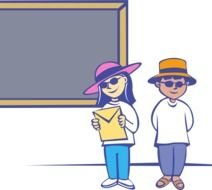 clipart of the Kids In Front Of A Blackboard