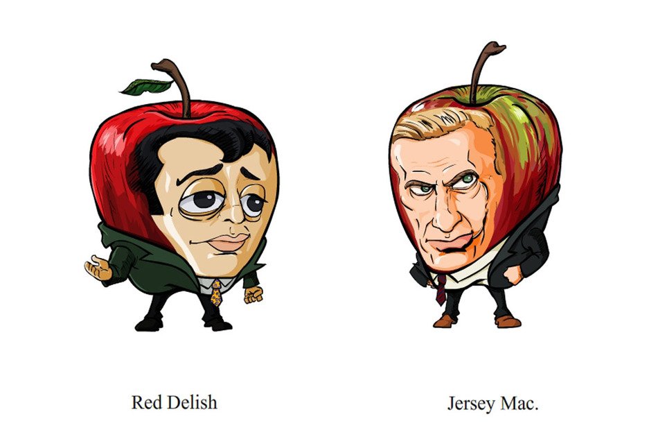 Red Delish and Jersey Mac. as a graphic illustration