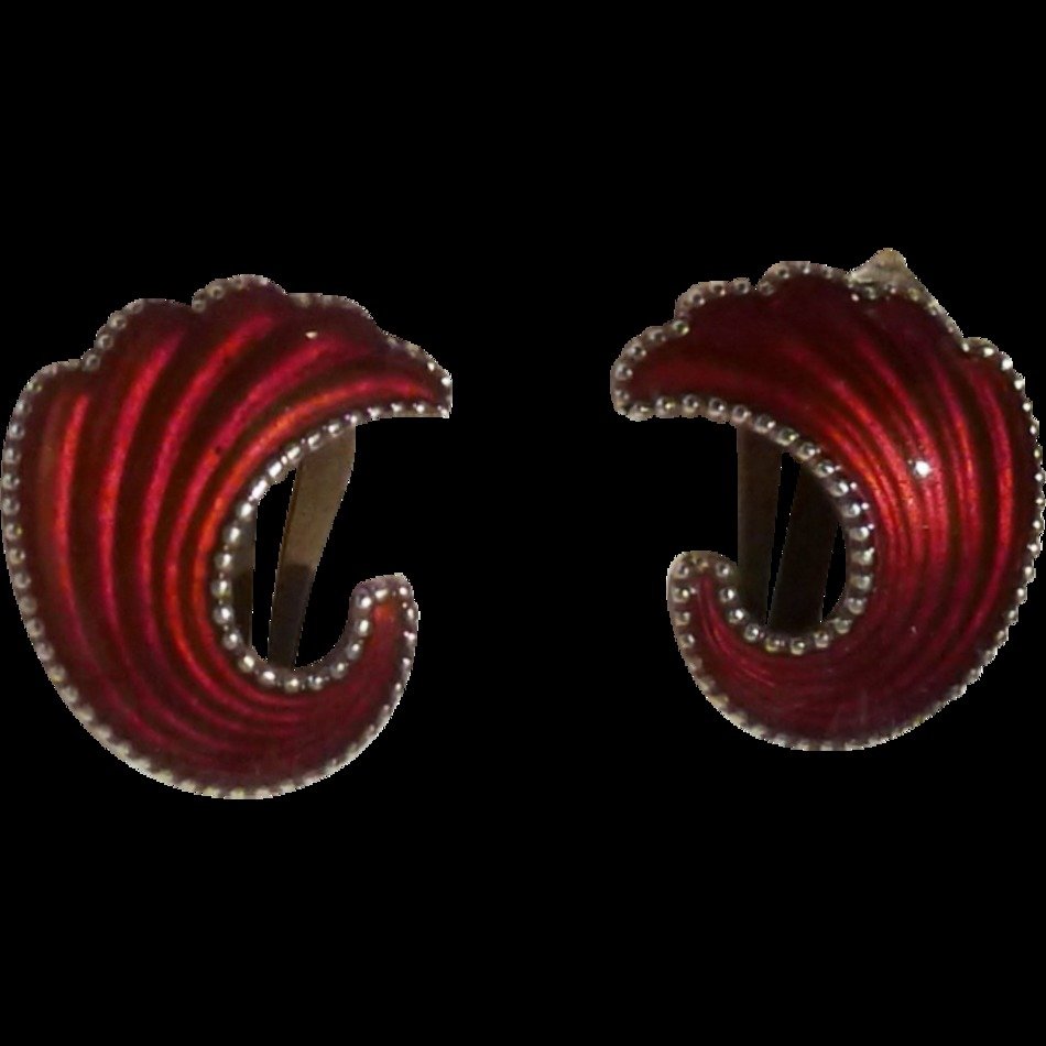 ENAMEL Sterling Elvik amp Co Norway Clip Earrings