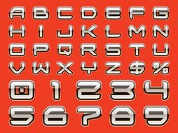 letters and numbers on a red background