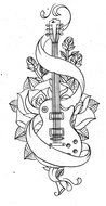 vintage electric Guitar and flowers, Tattoo Design