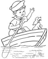 Clipart of boy and dog are on a Boat