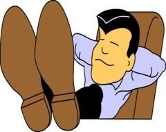 cartoon businessman with legs on the table