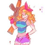 cartoon woman with guns as illustration