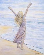pencil drawing girl on the seashore