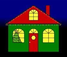 drawing of a christmas house in the dark