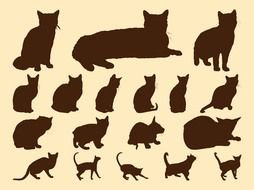 brown cats silhouettes on beige background