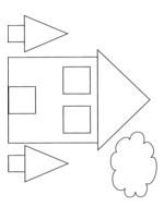 House and trees, geometrical Shapes, outline
