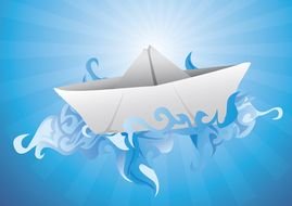 Cartoon paper boat in the waves clipart