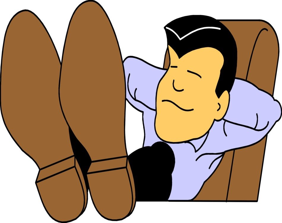 cartoon businessman with legs on the table
