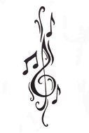 Music Notes around clef, Tattoo Design