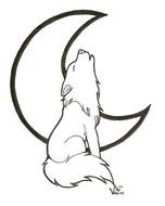 Black and white drawing of the wolf and moon clipart