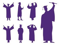 Graduation, set of purple Silhouettes