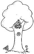 Black and white drawing of the tree with the bird clipart