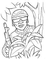 painted soldier in the jungle in coloring book