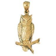 14K Gold Owl Pendant