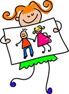 Colorful Cartoon Drawing Of The Girl With The Drawing Clipart
