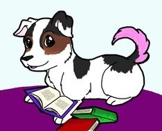 cartoon puppy with books