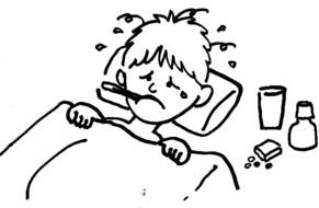 cartoon boy with fever