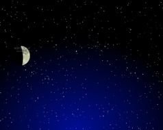 Moon at dark starry sky, drawing