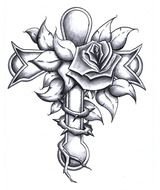 Black and white drawing of the rose with the cross clipart