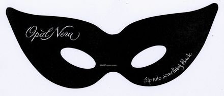 black masquerade mask with inscriptions