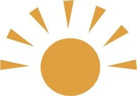 drawing of a yellow sun with rays on a white background