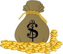 pile of Gold coins and Money Bag, drawing