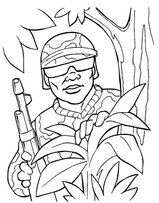 painted soldier in the jungle in coloring book