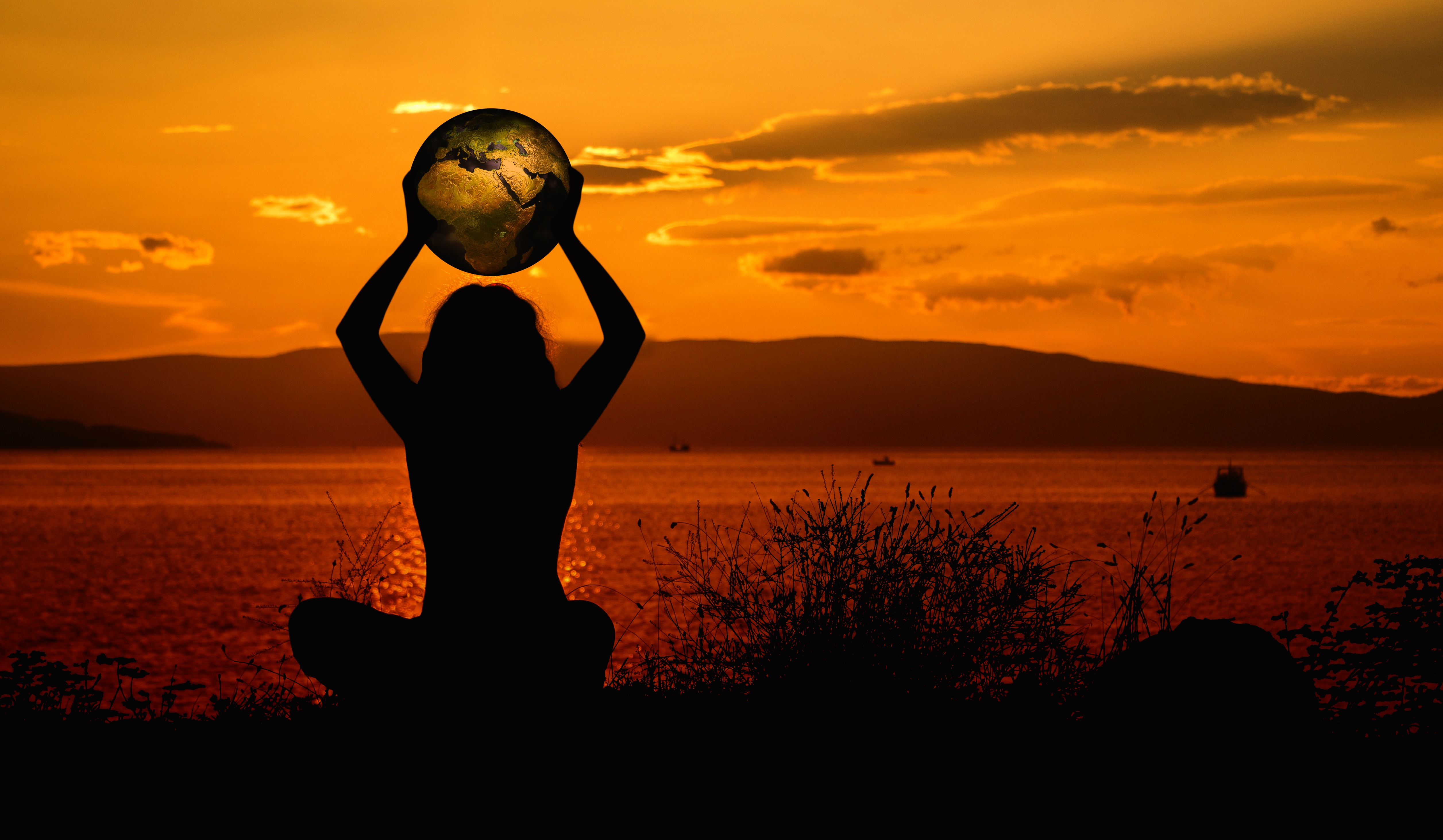 Woman having meditation at sunset free image