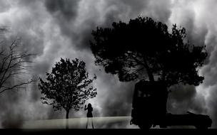 grayscale Night Road Truck
