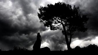 scenic landscape and woman silhouette