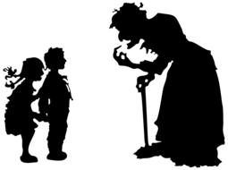 black silhouette of a witch near children
