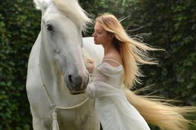 portrait of Girl and white horse