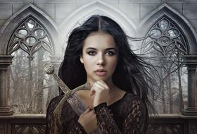fantasy portrait of a medieval woman with a sword