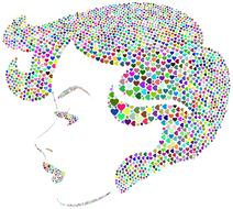 woman face formed with colorful tiny hearts