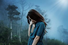 Girl Sadness forest