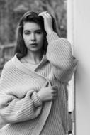 woman in cozy cardigan