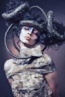 female model with hoses in hair, photo art
