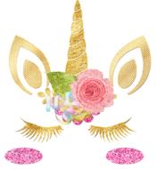 Colorful unicorn face made of the decorations on white background