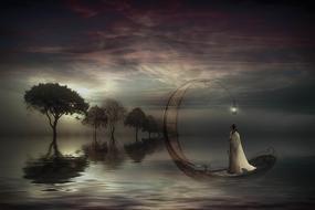 Fantasy clipart of Woman on Lake