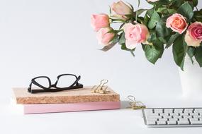 Glasses, Roses and office supplies