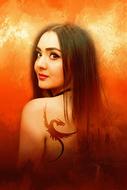 Colorful fantasy girl with the tattoo on the back clipart