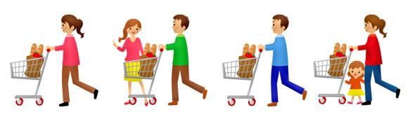 cartoon people on grocery shopping