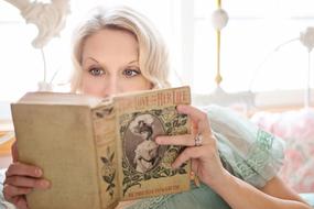 portrait of girl Reading Vintage Book