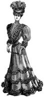 Black and white painted elegant girl in a vintage dress at white background