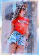fashion girl as a watercolor painting